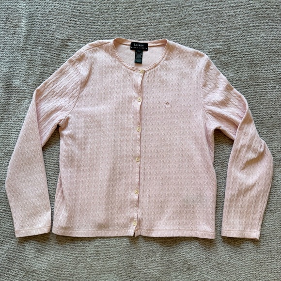 Lauren Ralph Lauren Pink Textured Button Cardigan Long Sleeve Size L - Picture 2 of 8